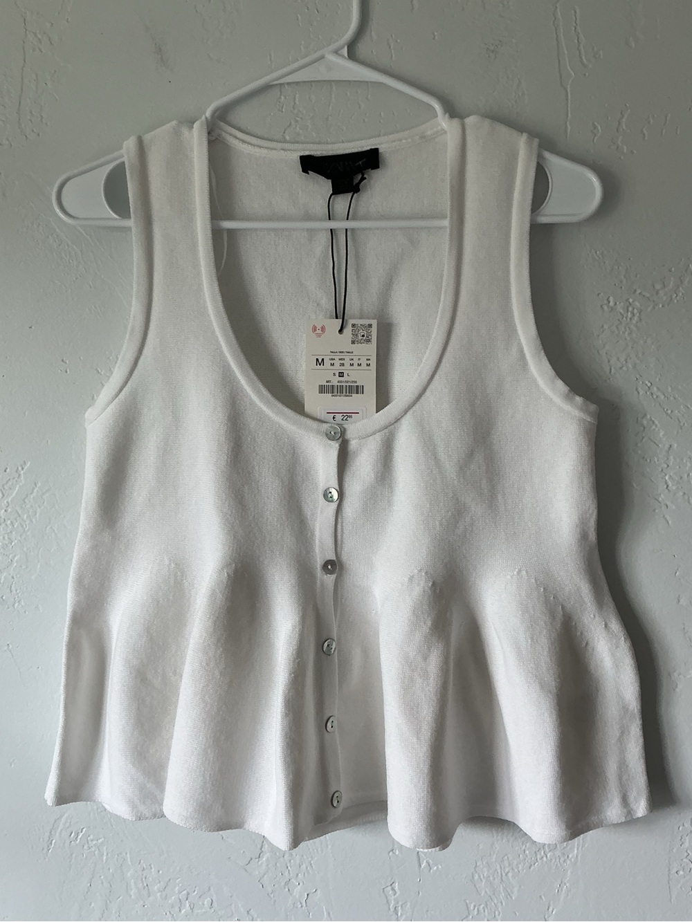 NWT Zara White Button-Front Peplum Tank Sweater